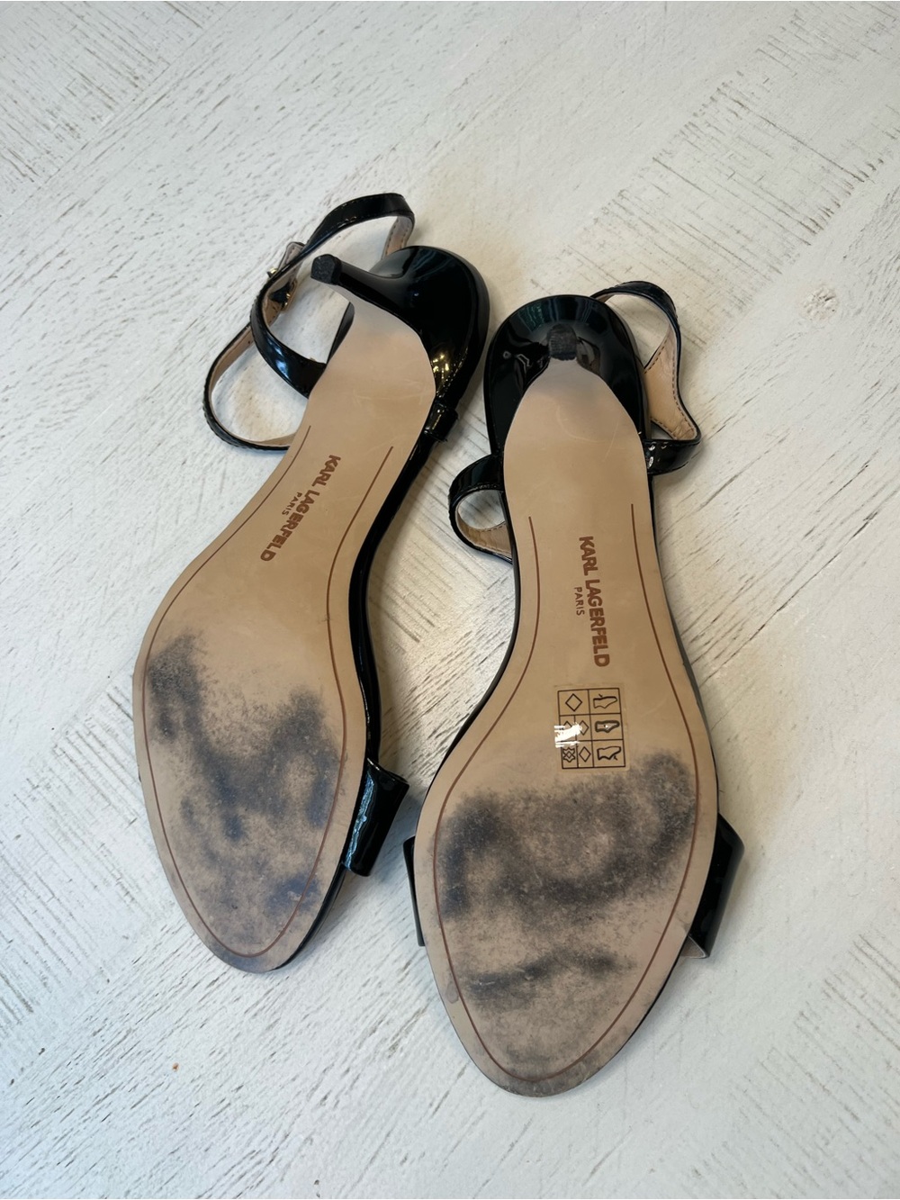 Karl Lagerfeld Women's Black Patent Ankle-Strap Heels - Picture 3 of 5